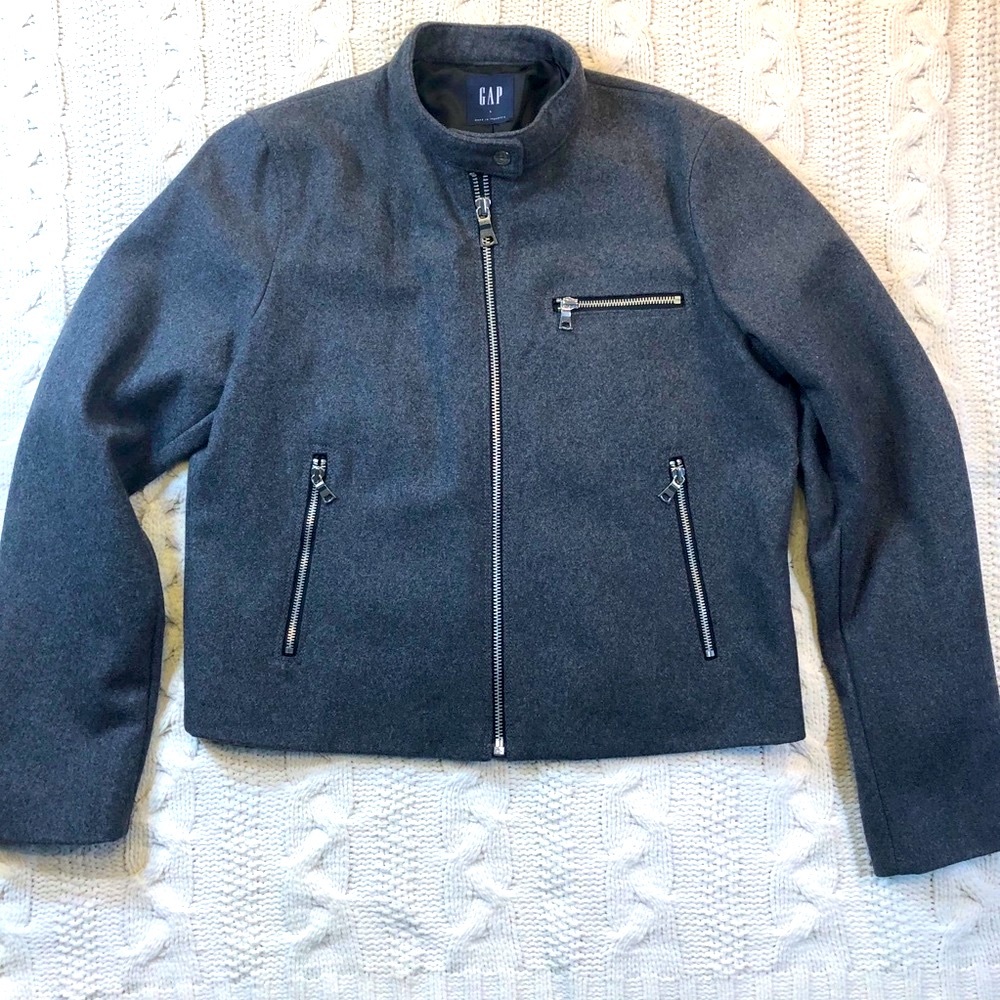 Gap grey wool blend biker jacket sz L